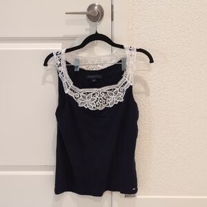 Tommy Hilfiger Navy Tank Top with White Lace Staps Size L